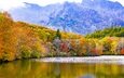 деревья, озеро, горы, природа, отражение, осень