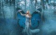 лес, девушка, настроение, платье, бабочка, крылышки