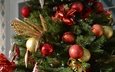 новый год, елка, шары, хвоя, зима, ветки, красные, шарики, праздник, рождество, нарядная