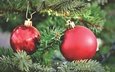 новый год, елка, шары, хвоя, зима, ветки, красные, шарики, праздник, рождество