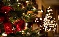 новый год, елка, шары, хвоя, зима, ветки, шарики, гирлянды, игрушки, праздник, рождество, огоньки, бант