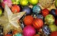 новый год, шары, зима, разноцветные, звезда, шарики, праздник, рождество
