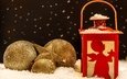 новый год, шары, зима, звезда, красный, шарики, фонарь, темный фон, силуэт, праздник, рождество, фигурка, позолота, снегопад