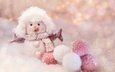 снег, новый год, зима, игрушка, снеговик, шарики, шапка, праздник, рождество