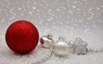 снег, новый год, зима, сияние, красный, шарики, шар, бусы, праздник, рождество, снегопад