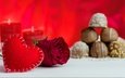 свечи, розы, конфеты, красные, любовь, валентинов день