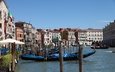 венеция, канал, гондола, лодка, дома, италия