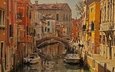 венеция, канал, лодка, дома, италия