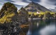 вода, горы, скалы, природа, камни, пейзаж, море, дом, исландия