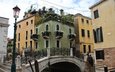 мост, венеция, дома, фонарь, италия
