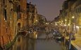 огни, мост, венеция, канал, италия