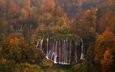 деревья, лес, водопад, осень, каскад, хорватии, plitvice lakes national park