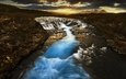 река, закат, водопад, исландия, каскад, bruarfoss, arnessysla, bruara river