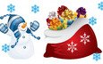 арт, новый год, настроение, подарки, радость, снеговик, мешок, праздник, снежинка, детская