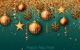 новый год, украшения, фон, звезды, рождество, золото, клубки, роскошная, голден, довольная, золотые шары