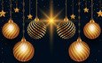новый год, украшения, фон, черный фон, рождество, золото, клубки, сверкающее, роскошная, голден, довольная, золотые шары