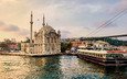 мост, турция, мечеть, теплоход, стамбул, босфор, мечеть ортакей, ortaköy mosque, мост султана мехмеда фатиха, пролив босфор, fatih sultan mehmet bridge