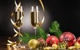 новый год, игрушки, бокалы, праздник, шампанское, серпантин