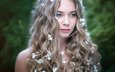 девушка, поза, портрет, лицо, локоны, цветки, длинные волосы, alexander drobkov-light
