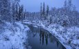 река, снег, природа, лес, зима, отражение, пейзаж, аляска, заснеженные деревья