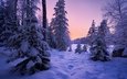 деревья, снег, природа, закат, зима, пейзаж, сугробы, финляндия