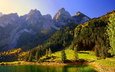 пейзаж, австрия, альпы, дахштайн, озеро госау, горы госаузин