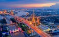 закат, иллюминация, город, дороги, здания, таиланд, мосты, бангкок