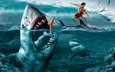 волны, море, ситуация, фотошоп, серфинг, опасность, акулы