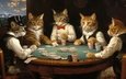 арт, фантазия, кошки, игра в покер, картёжники, игроманы