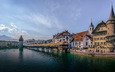 река, мост, швейцария, дома, здания, люцерн