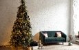 диван • елка • интерьер • подарки • новый год • гирлянда