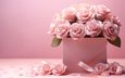 цветы • праздник • розы • букет • розовые • розовый фон • ии-арт • нейросеть