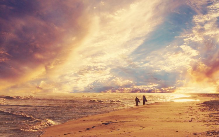 небо, прогулка, берег, серфинг, волны, море, песок, пляж, люди, горизонт, the sky, walk, shore, surfing, wave, sea, sand, beach, people, horizon