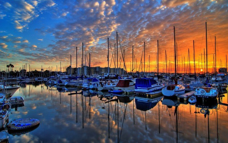облака, солнце, отражение, яхты, clouds, the sun, reflection, yachts