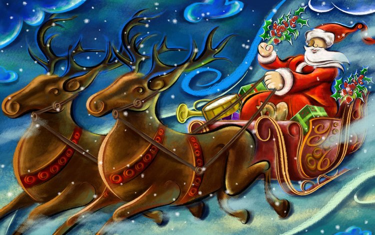 рисунок, новый год, дед мороз, олени, figure, new year, santa claus, deer
