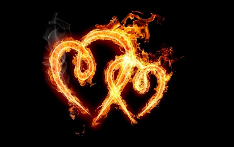 фон, черный, сердца, два, огненых, background, black, heart, two, fire