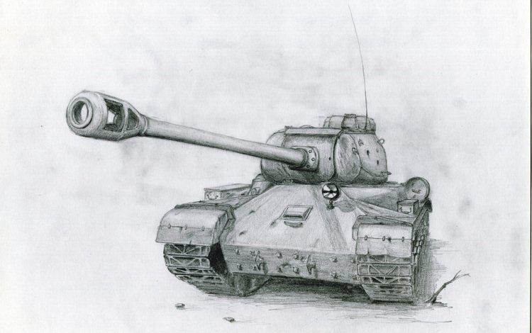 советский танк, ис-2, пушка, карандашный рисунок, soviet tank, the is-2, gun, pencil drawing