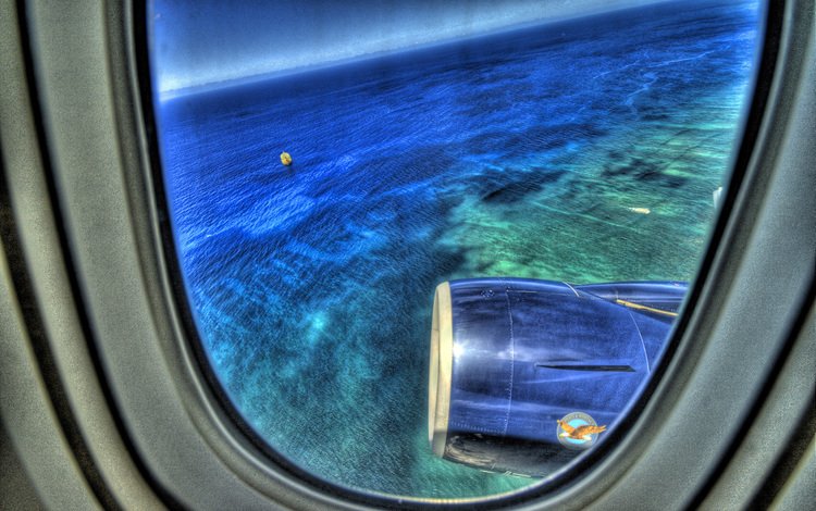 самолет, море, иллюминатор, the plane, sea, the window