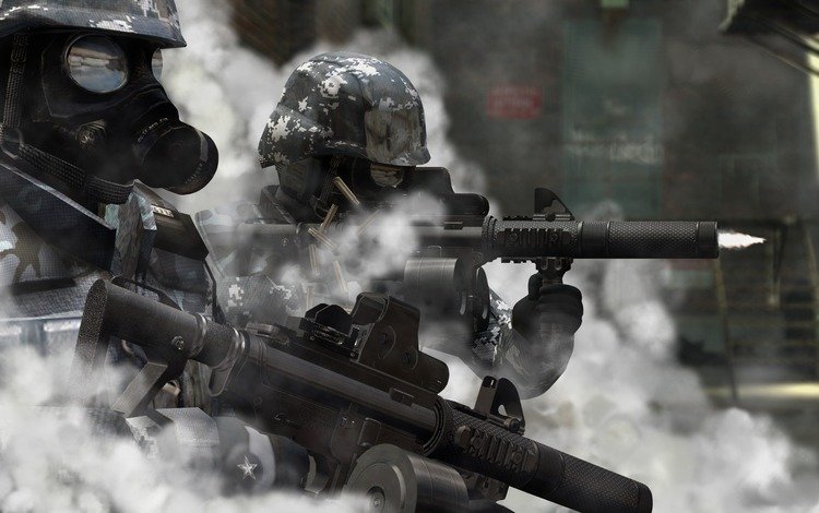 оружие, солдаты, дым, винтовки, противогаз, гильзы, weapons, soldiers, smoke, rifle, gas mask, sleeve