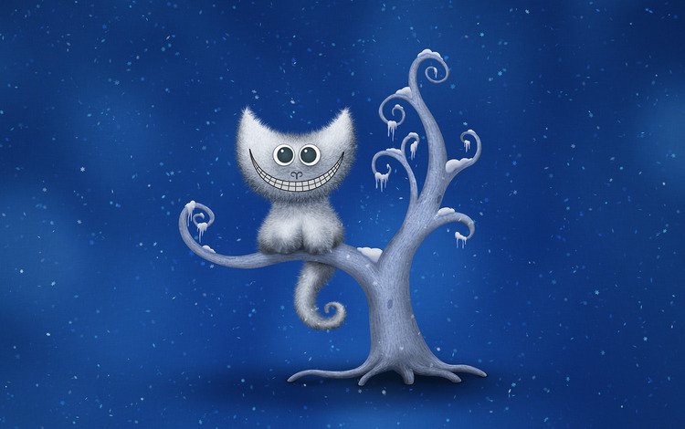 дерево, зима, снежинки, улыбка, чеширский кот, tree, winter, snowflakes, smile, cheshire cat