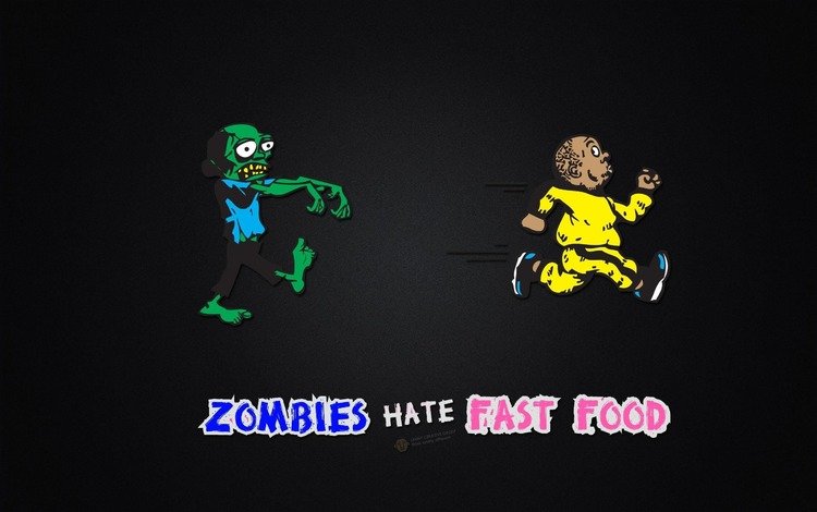 еда, zombies hate fast food, зомби, человек, удирает, food, zombies, people, flees