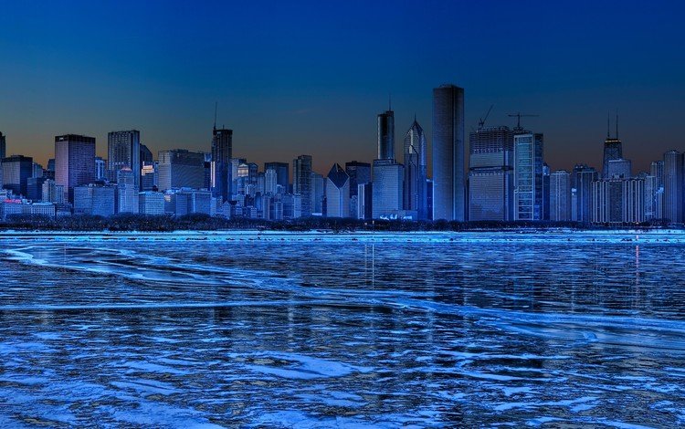 зима, синий, панорама, лёд, небоскребы, winter, blue, panorama, ice, skyscrapers