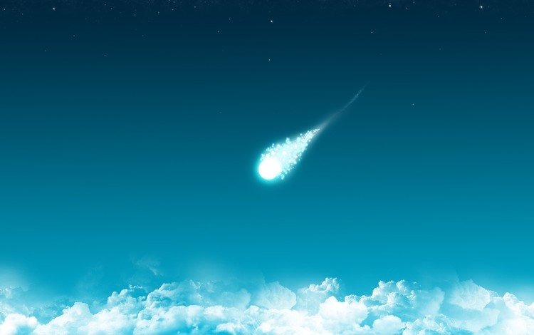 облака, синий, минимализм, комета, clouds, blue, minimalism, comet