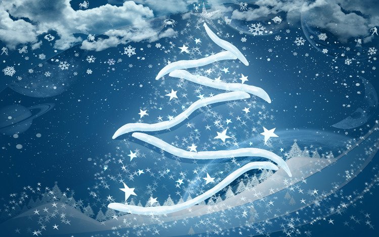 рисунок, новый год, елка, снежинки, синий, звездочки, figure, new year, tree, snowflakes, blue, stars