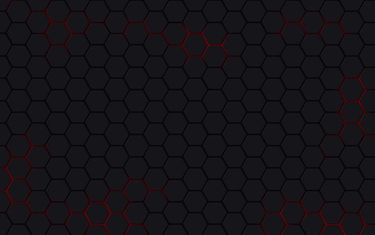 красный, сетка, черный фон, шестиугольники, red, mesh, black background, hexagons
