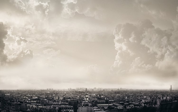 облака, город, париж, clouds, the city, paris