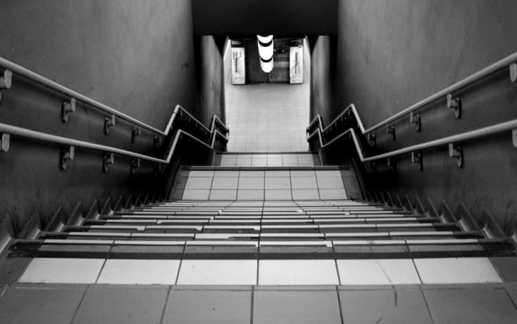 спуск, лестница, ступеньки, чёрно-белое, the descent, ladder, steps, black and white