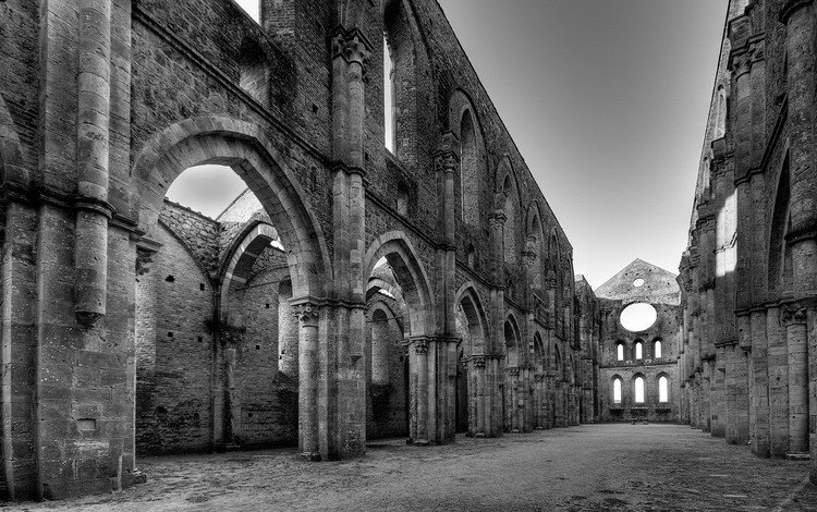 развалины, черно-белая, церковь, the ruins, black and white, church