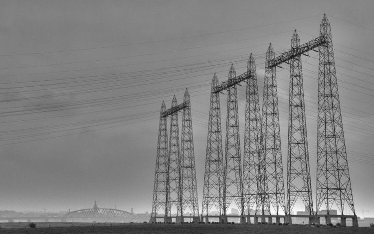 черно-белая, лэп, black and white, power lines