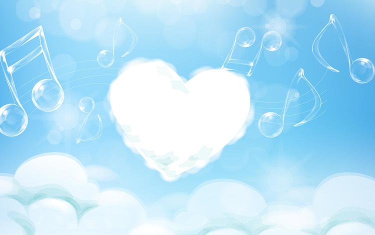 облака, ноты, сердечко, мелодия, clouds, notes, heart, melody